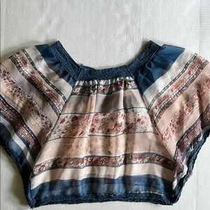 Rue 21 Floral Striped Blouse with Lace Trim